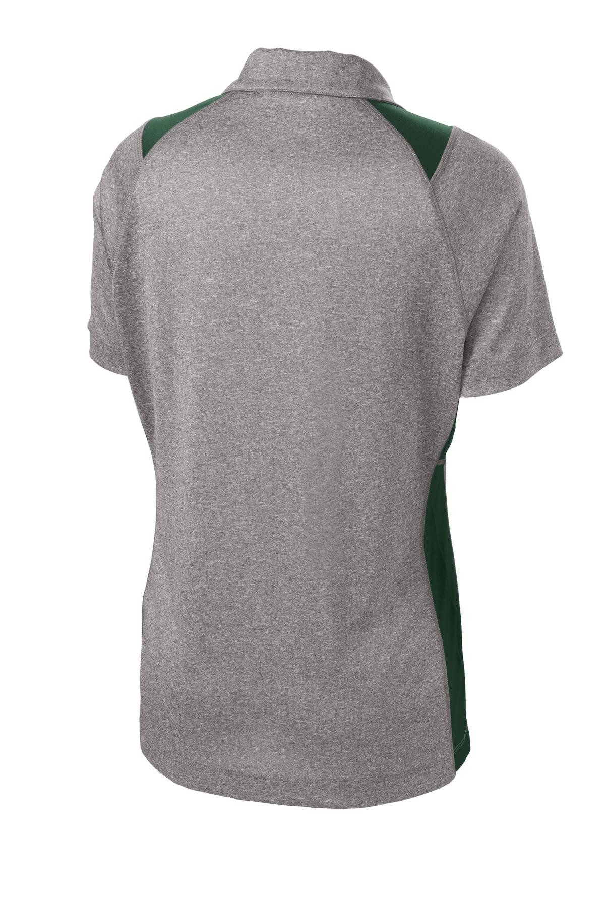 Rear View of Vnt He/For Grn Sport-Tek Women's Heather Colorblock Contender Polo. LST665