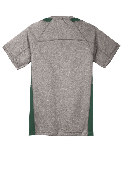 Rear View of Vnt He/For Grn Sport-Tek Youth Heather Colorblock Contender Tee. YST361