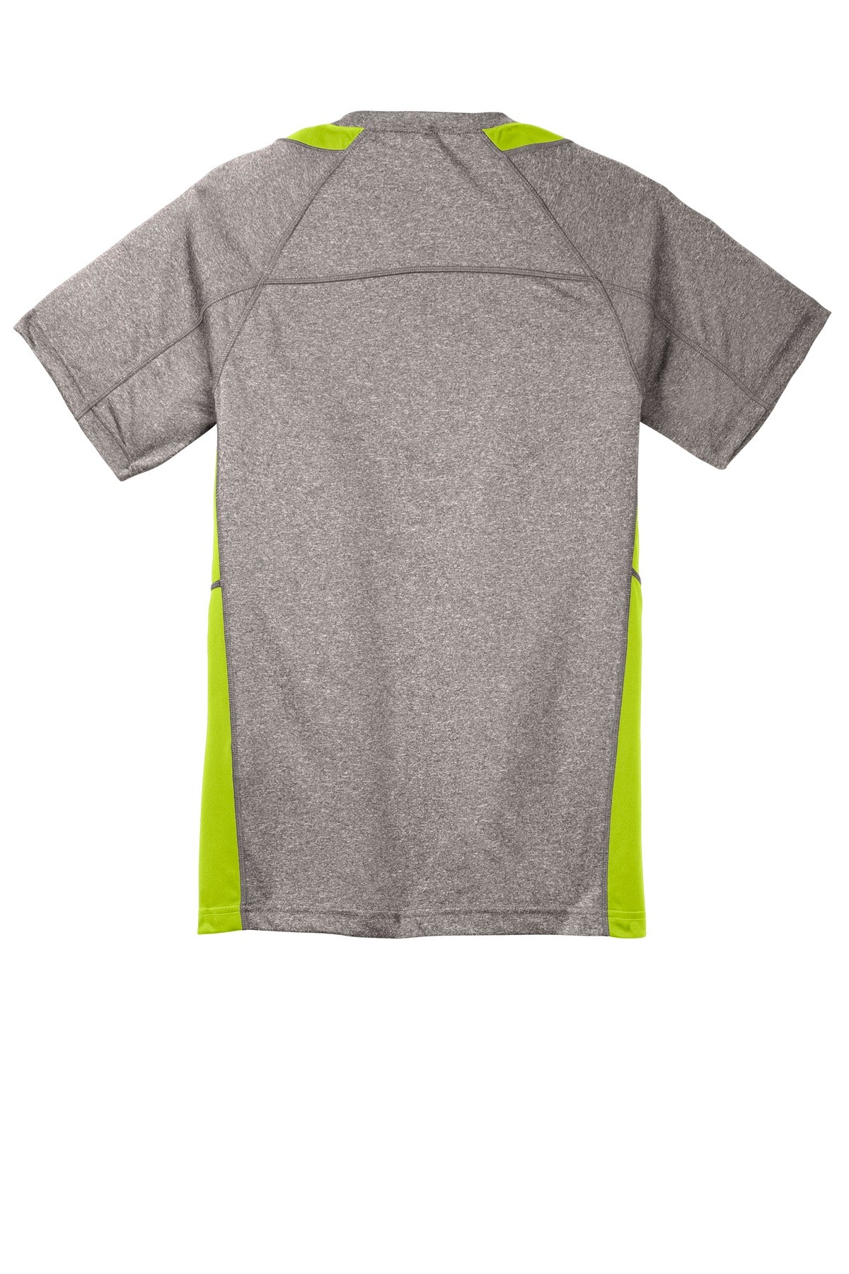 Rear View of Vnt He/Lime Sh Sport-Tek Youth Heather Colorblock Contender Tee. YST361