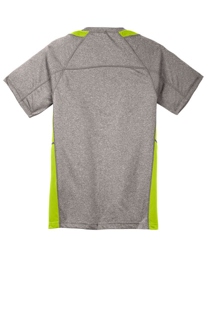 Rear View of Vnt He/Lime Sh Sport-Tek Youth Heather Colorblock Contender Tee. YST361