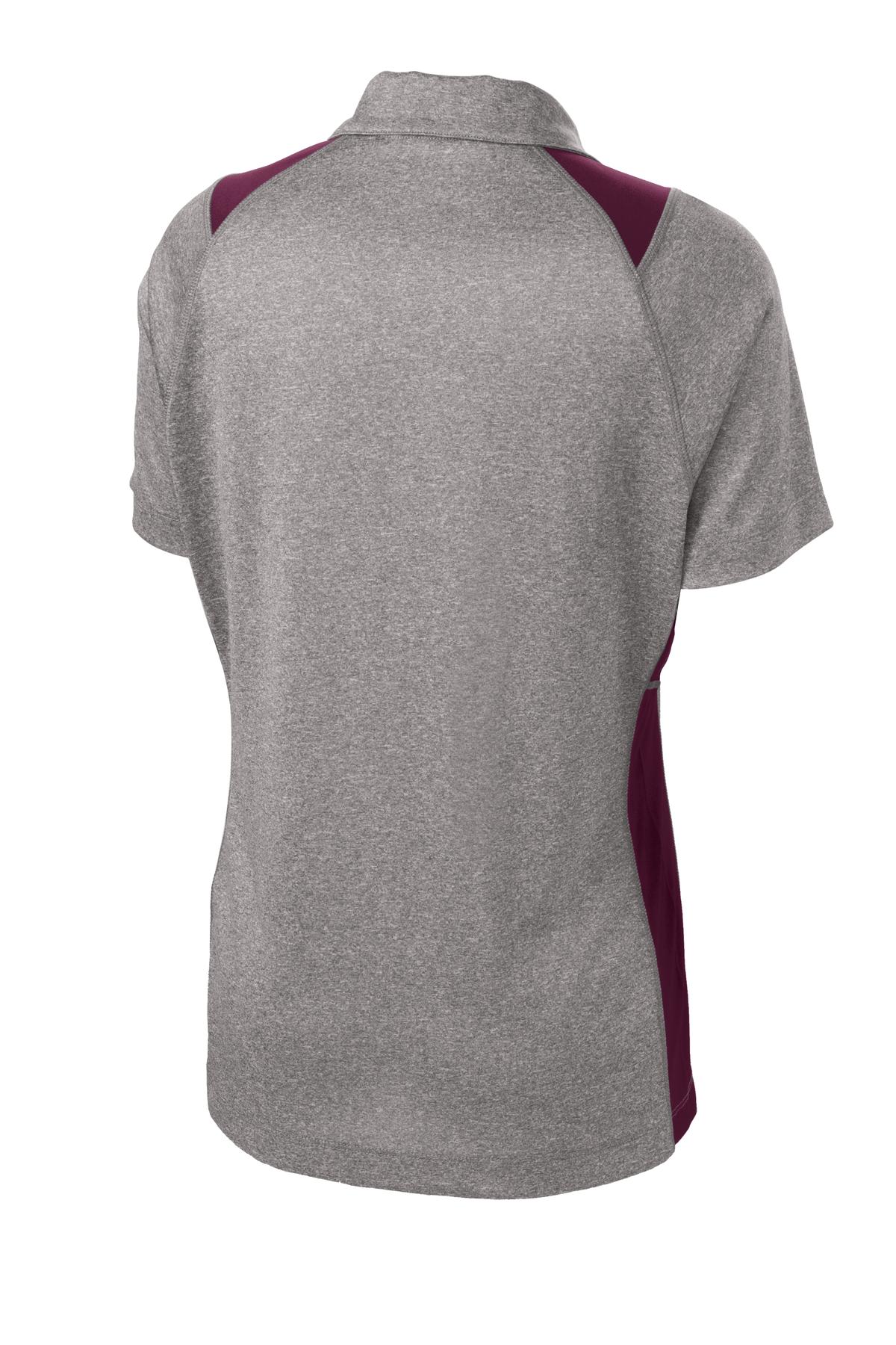 Rear View of Vnt He/Maroon Sport-Tek Women's Heather Colorblock Contender Polo. LST665