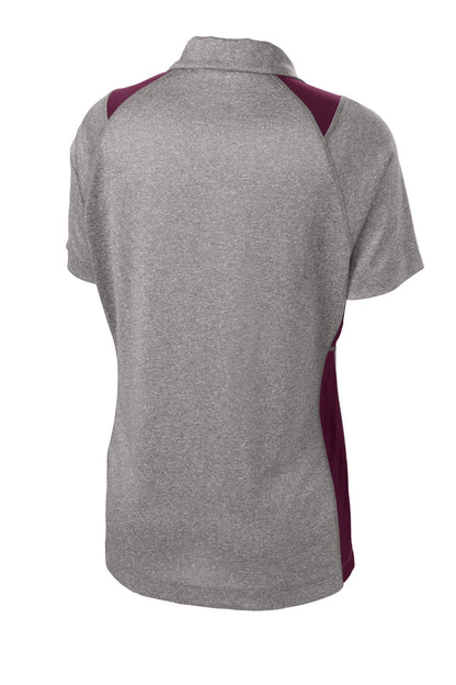 Rear View of Vnt He/Maroon Sport-Tek Women's Heather Colorblock Contender Polo. LST665