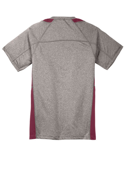 Rear View of Vnt He/Maroon Sport-Tek Youth Heather Colorblock Contender Tee. YST361