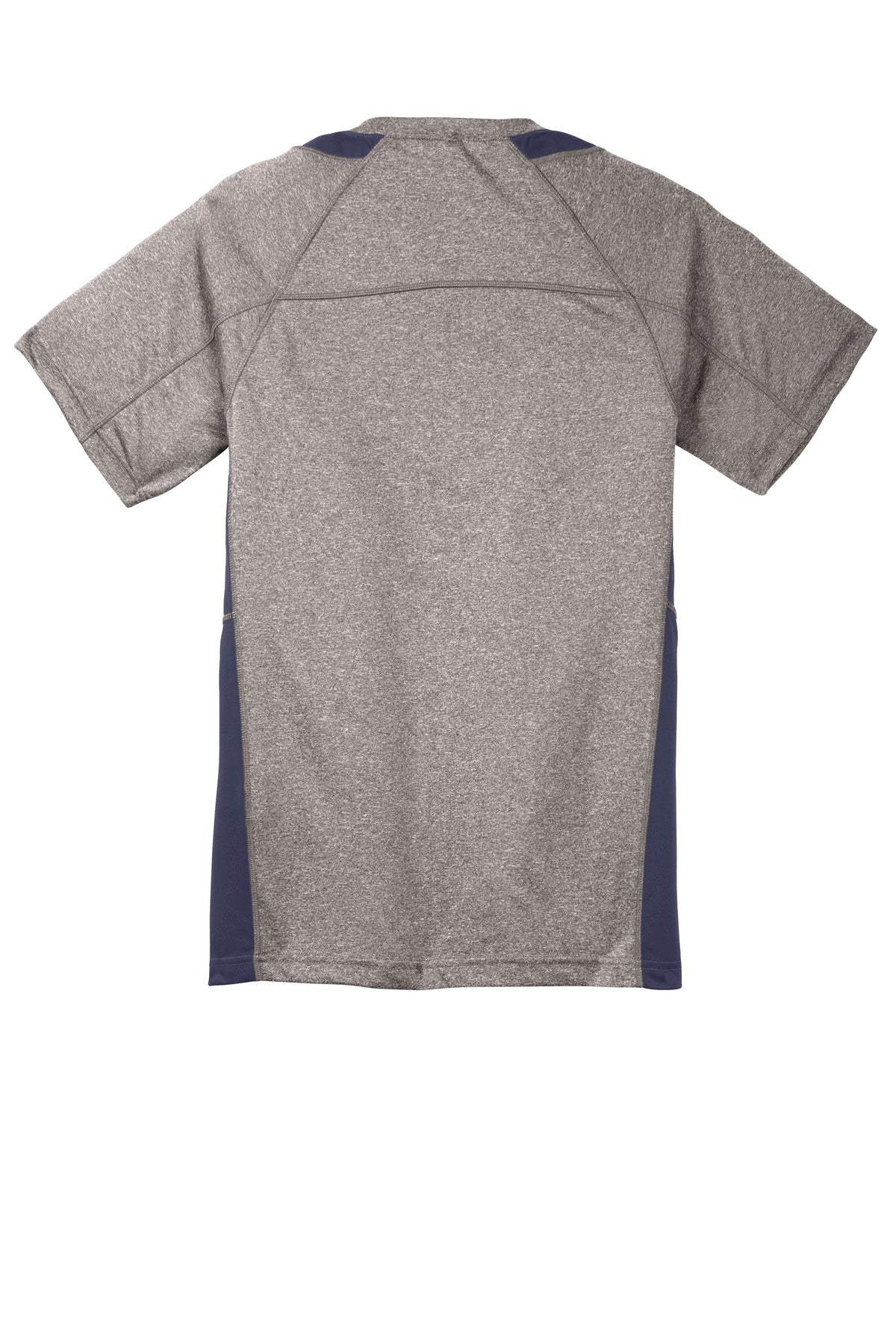 Rear View of Vnt He/Tr Navy Sport-Tek Youth Heather Colorblock Contender Tee. YST361