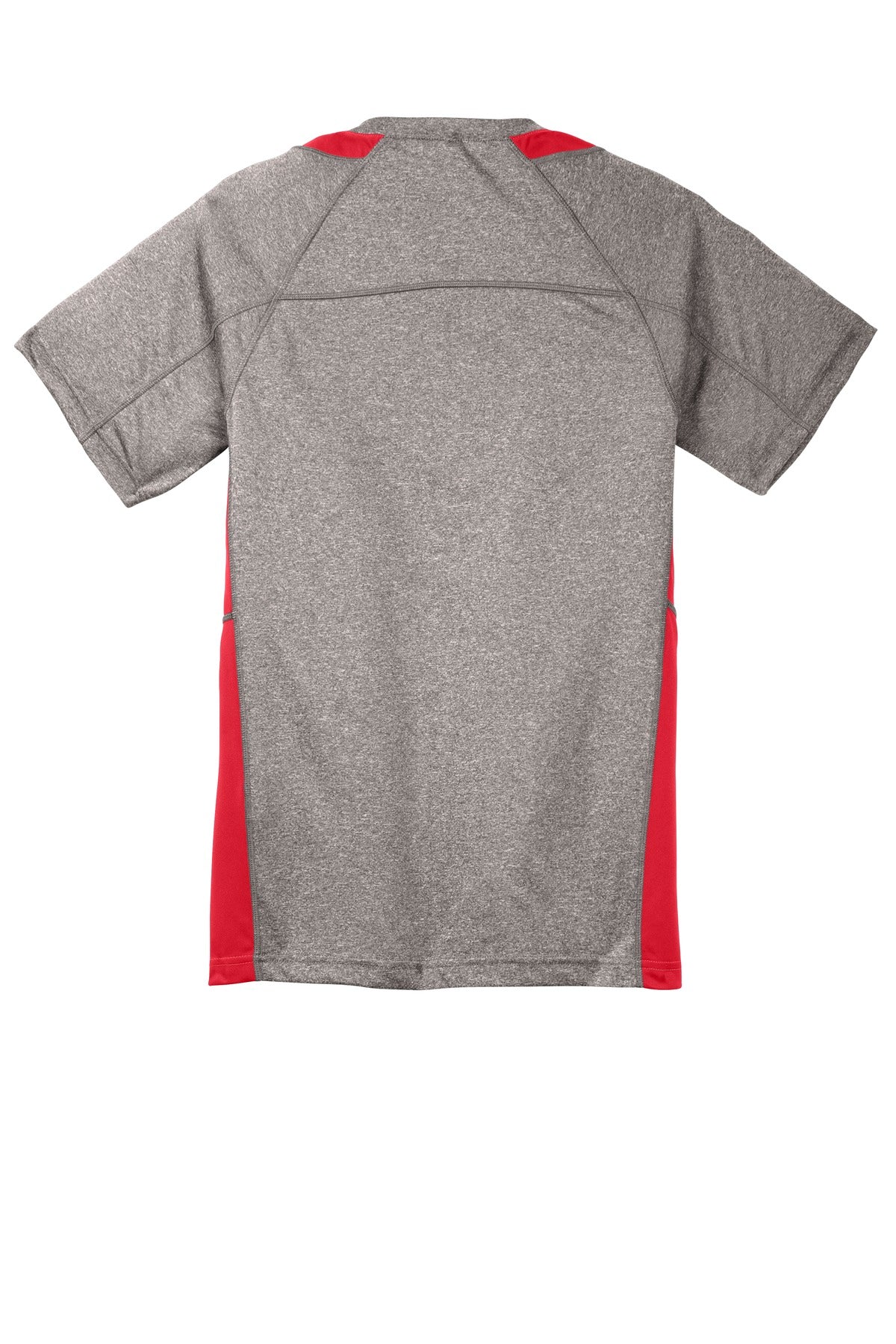 Rear View of Vnt He/Tr Red Sport-Tek Youth Heather Colorblock Contender Tee. YST361