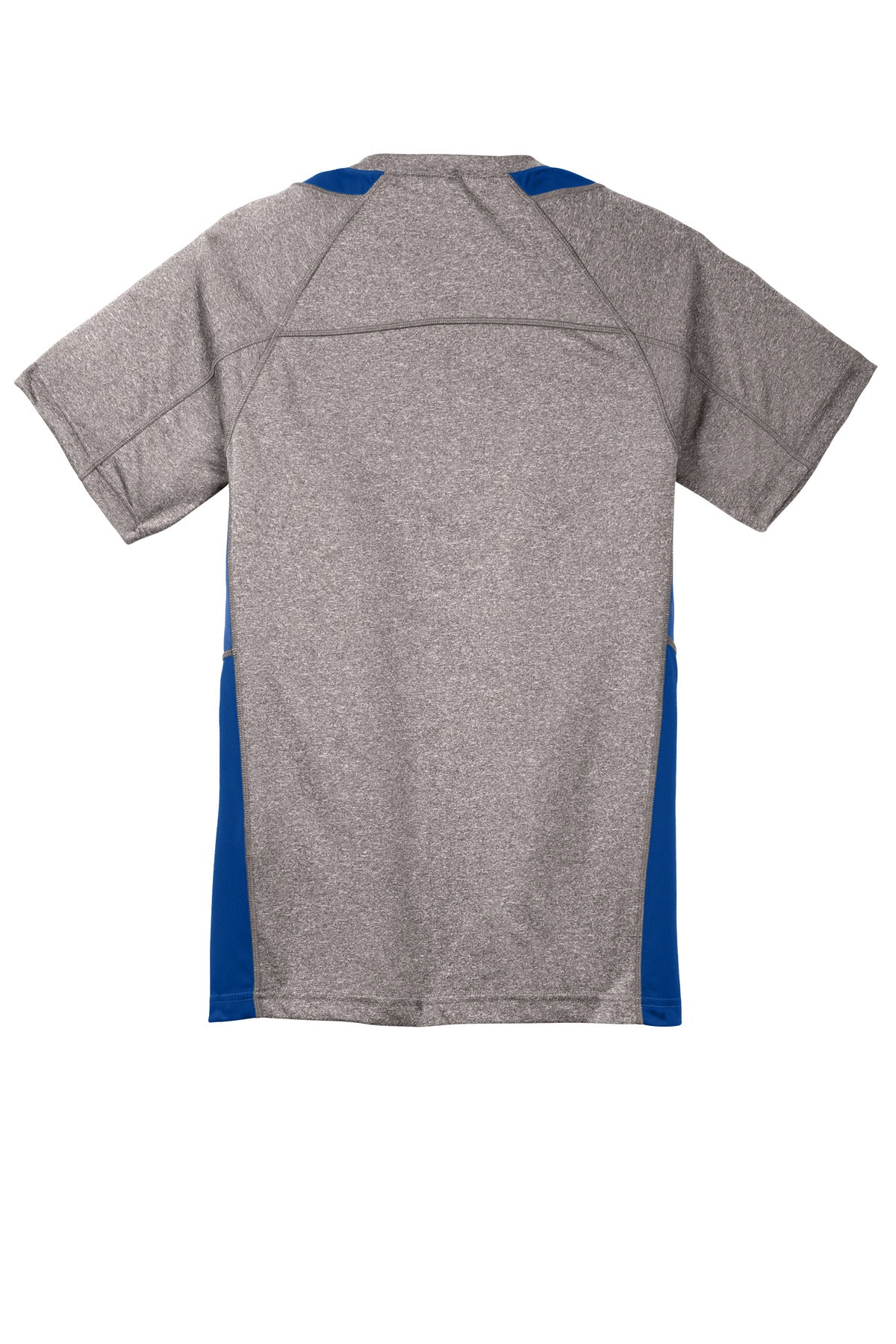 Rear View of Vnt He/Tr Royl Sport-Tek Youth Heather Colorblock Contender Tee. YST361