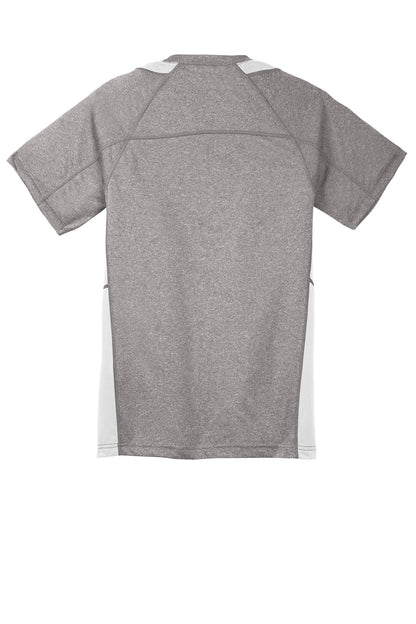 Rear View of Vnt He/White Sport-Tek Youth Heather Colorblock Contender Tee. YST361