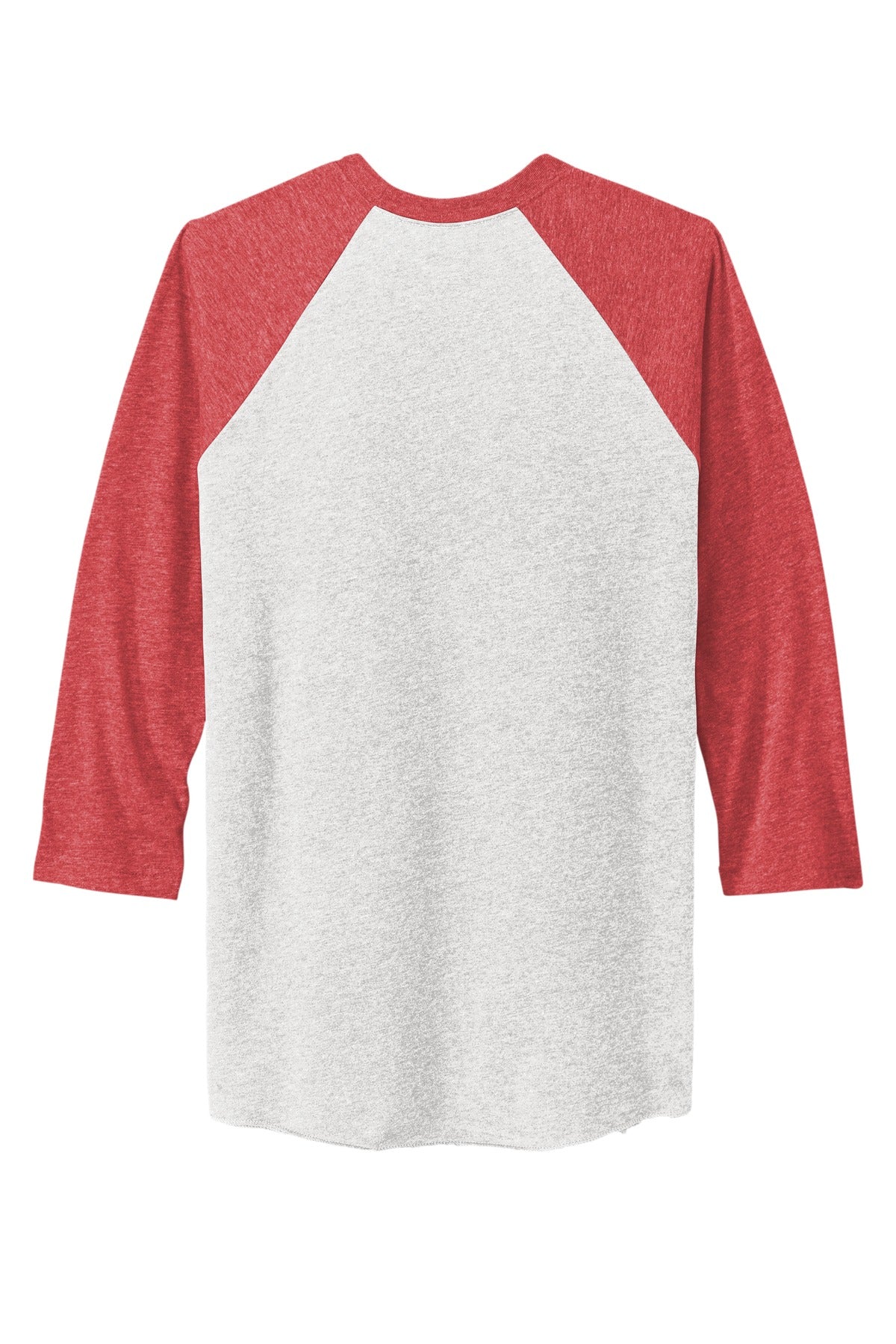 Rear View of VtgRd/HtWh Next Level Apparel Adult Tri-Blend 3/4-Sleeve Raglan Tee. NL6051