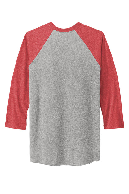 Rear View of VtgRd/PrmH Next Level Apparel Adult Tri-Blend 3/4-Sleeve Raglan Tee. NL6051