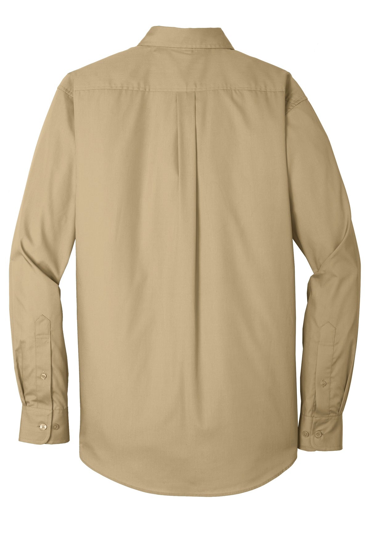 Rear View of Wheat Port Authority Long Sleeve Carefree Poplin Shirt. W100