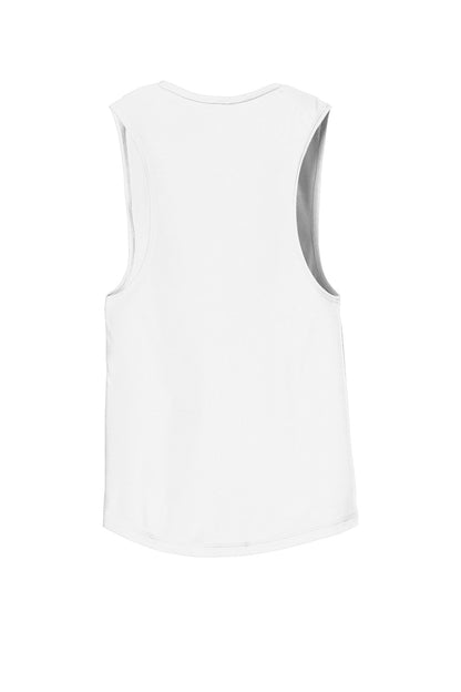 Rear View of White BELLA+CANVAS Women's Flowy Scoop Muscle Tank. BC8803