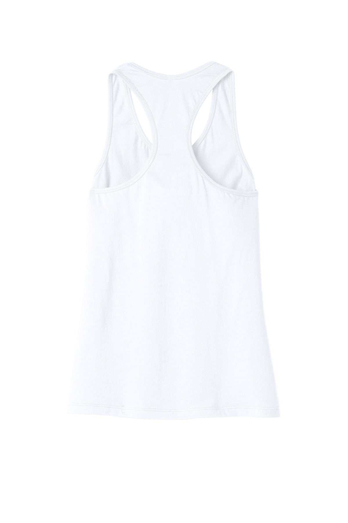Rear View of White BELLA+CANVAS Women's Jersey Racerback Tank. BC6008