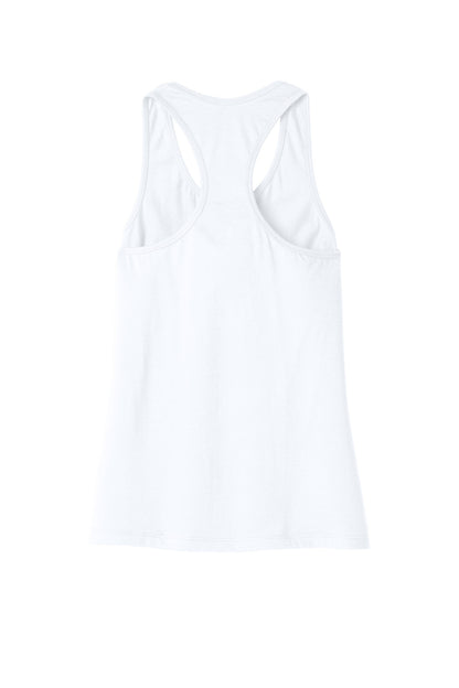 Rear View of White BELLA+CANVAS Women's Jersey Racerback Tank. BC6008