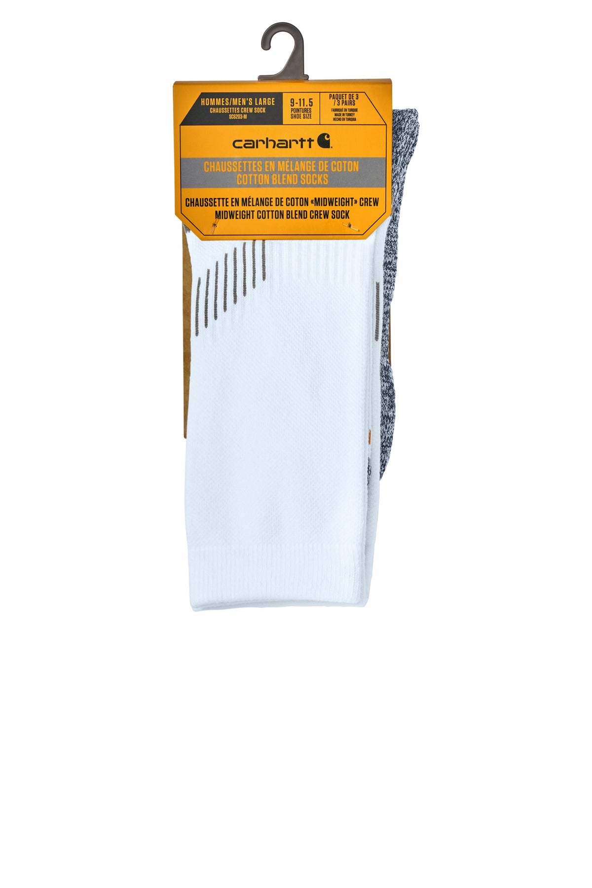 Rear View of White Carhartt Force Midweight Crew Sock (3-Pack) CTSC4223