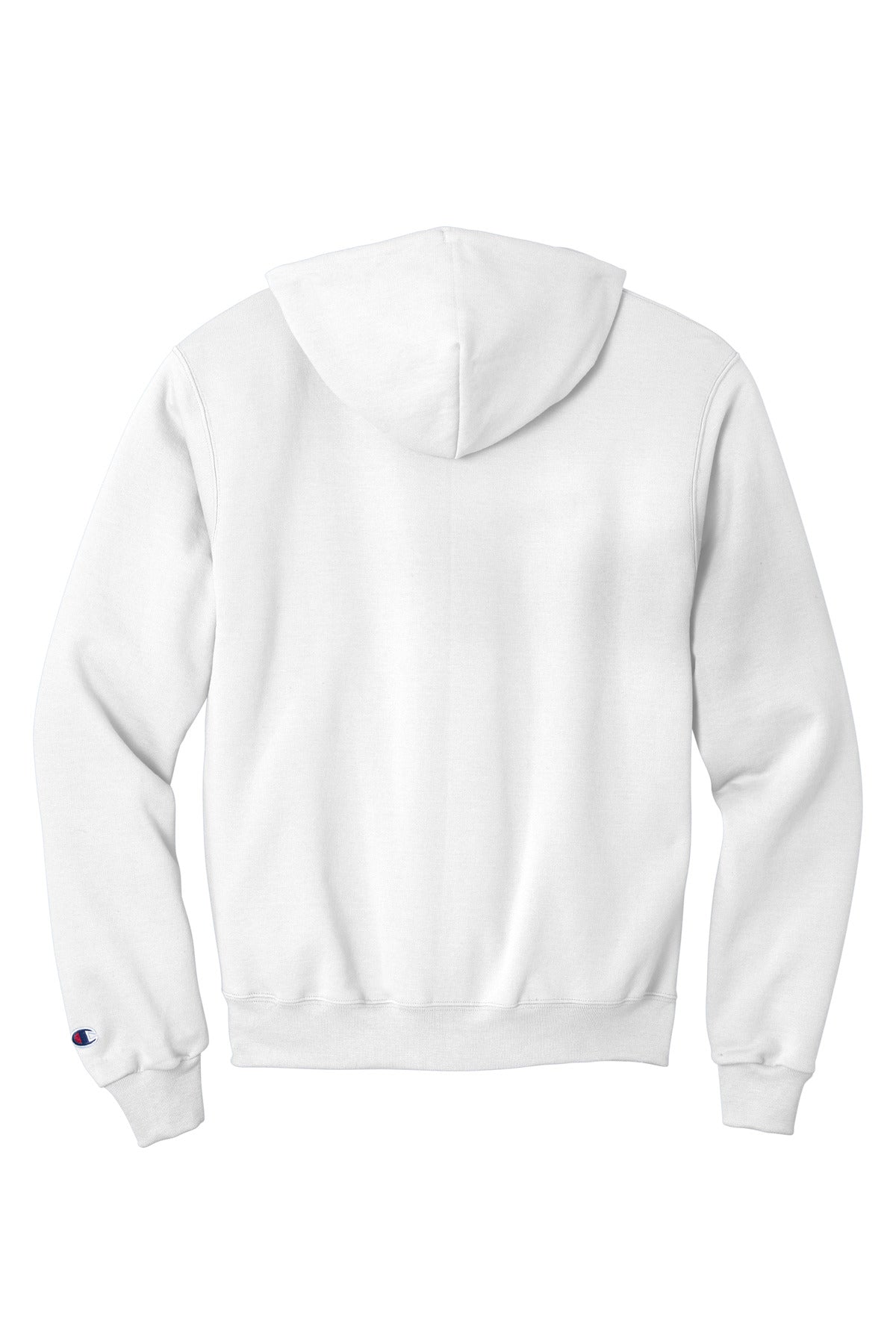 Rear View of White Champion Powerblend Pullover Hoodie. S700