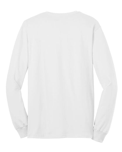 Rear View of White Gildan - Ultra Cotton 100% US Cotton Long Sleeve T-Shirt with Pocket. 2410