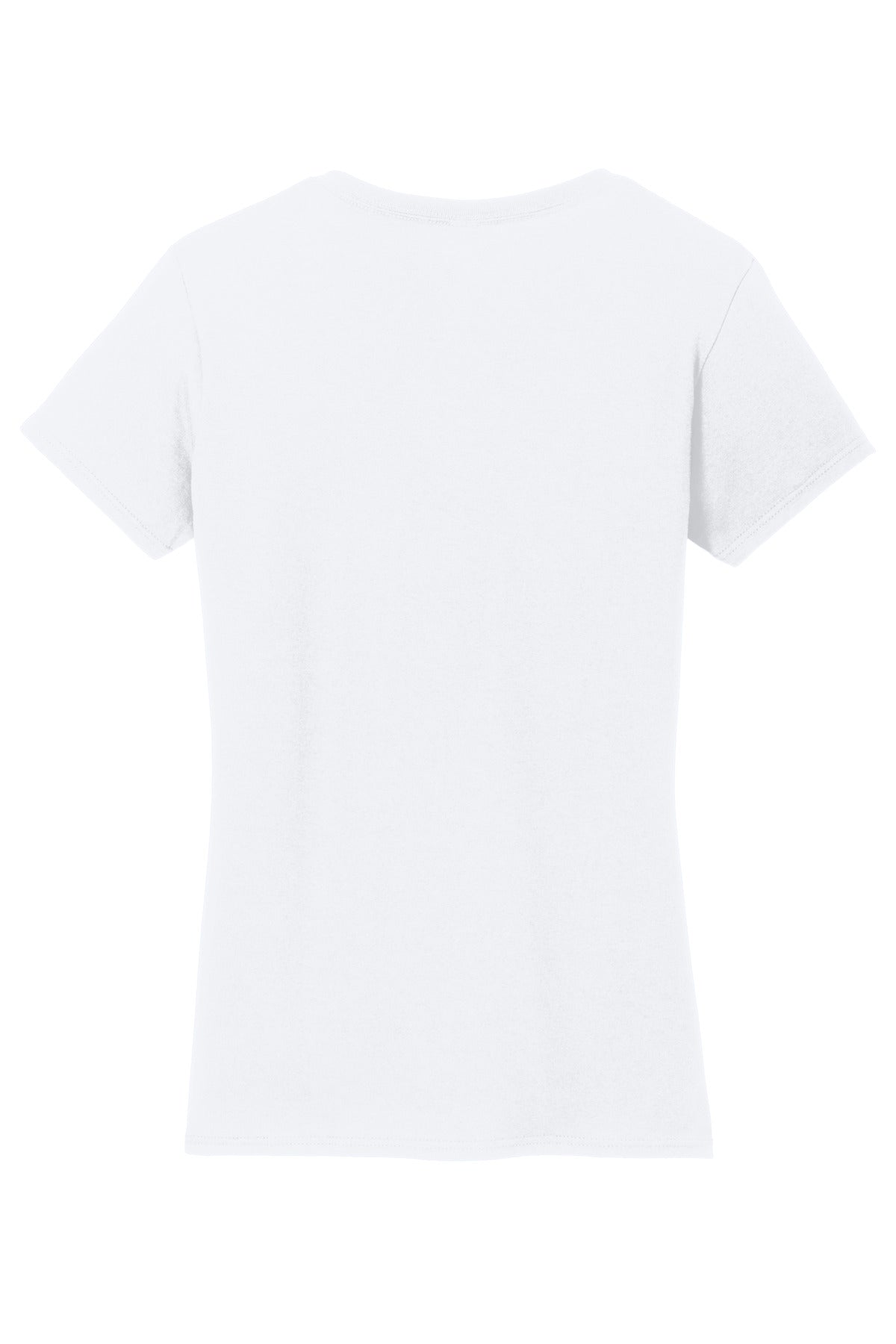 Rear View of White Gildan Women's Heavy Cotton 100% Cotton V-Neck T-Shirt. 5V00L