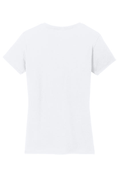 Rear View of White Gildan Women's Heavy Cotton 100% Cotton V-Neck T-Shirt. 5V00L