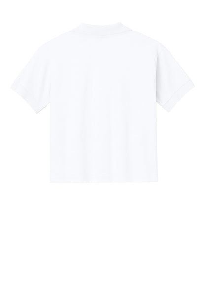 Rear View of White Gildan Youth DryBlend 6-Ounce Jersey Knit Sport Shirt. 8800B
