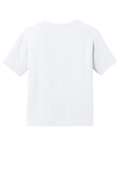 Rear View of White Gildan Youth Gildan Performance T-Shirt. 42000B