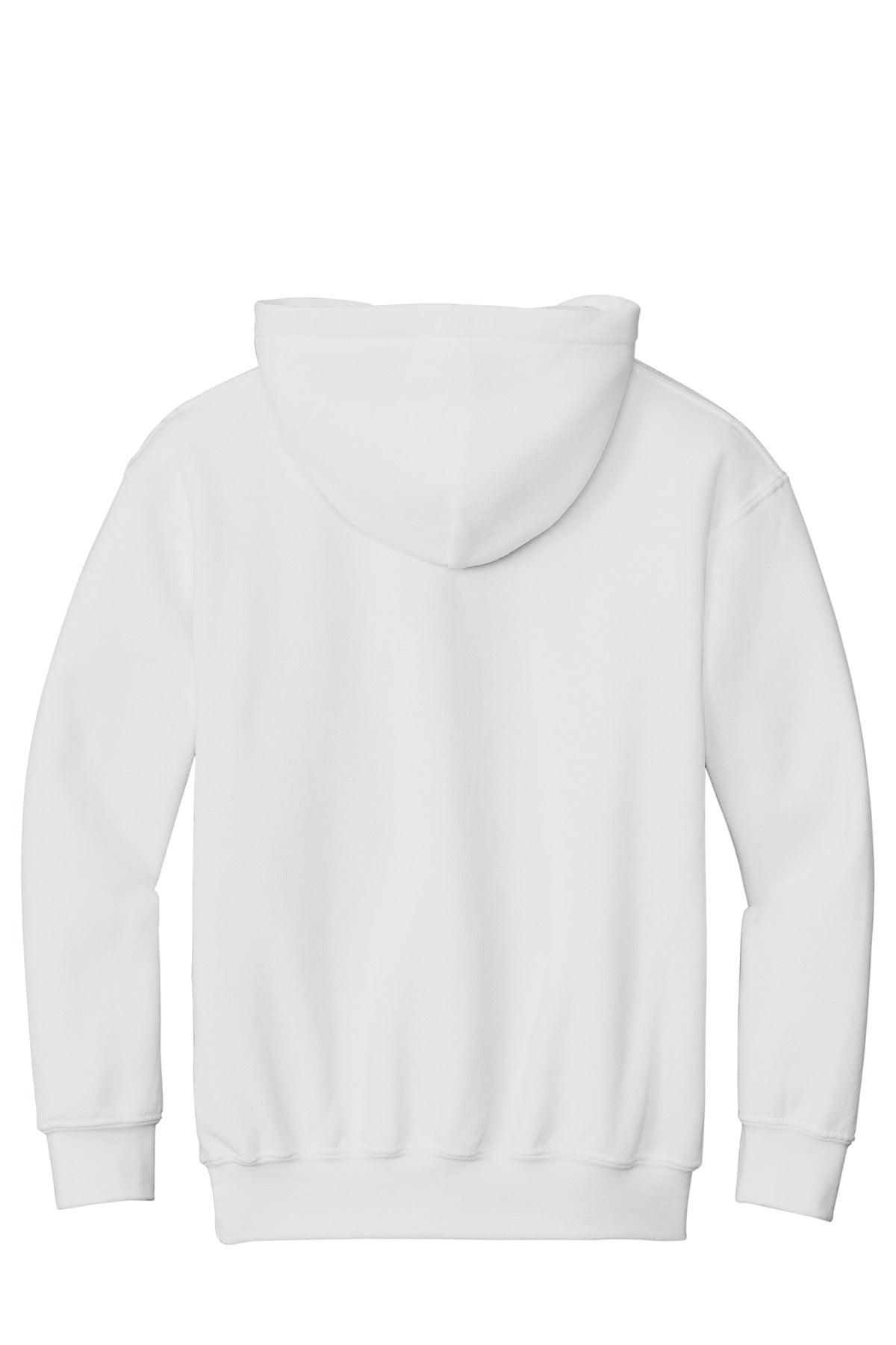 Rear View of WHITE Gildan - Youth Heavy Blend Hooded Sweatshirt. 18500B