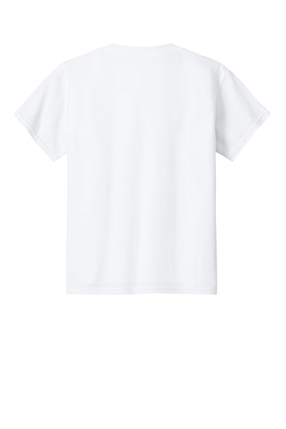 Rear View of White Gildan Youth Softstyle T-Shirt 64000B