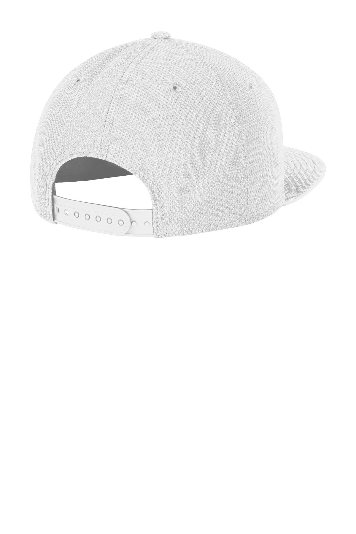 Rear View of White New Era Original Fit Diamond Era Flat Bill Snapback Cap. NE404