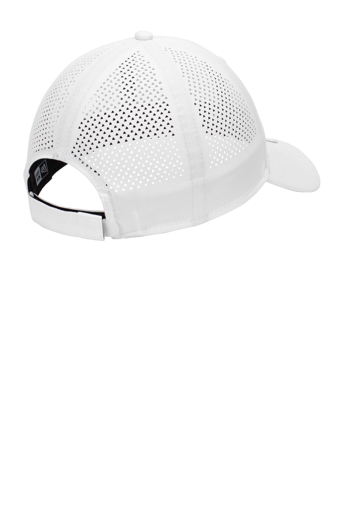 Rear View of White New Era Perforated Performance Cap. NE406