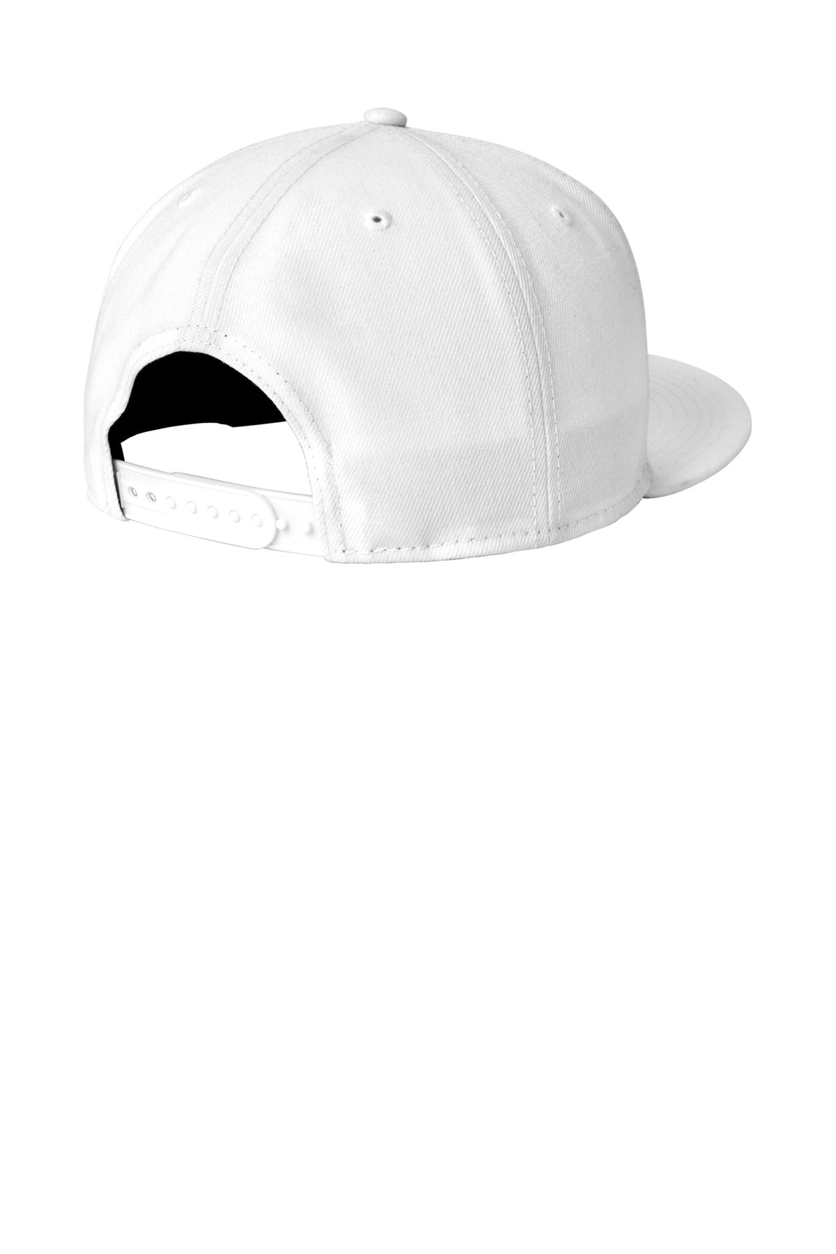 Rear View of White New Era Standard Fit Flat Bill Snapback Cap NE4020