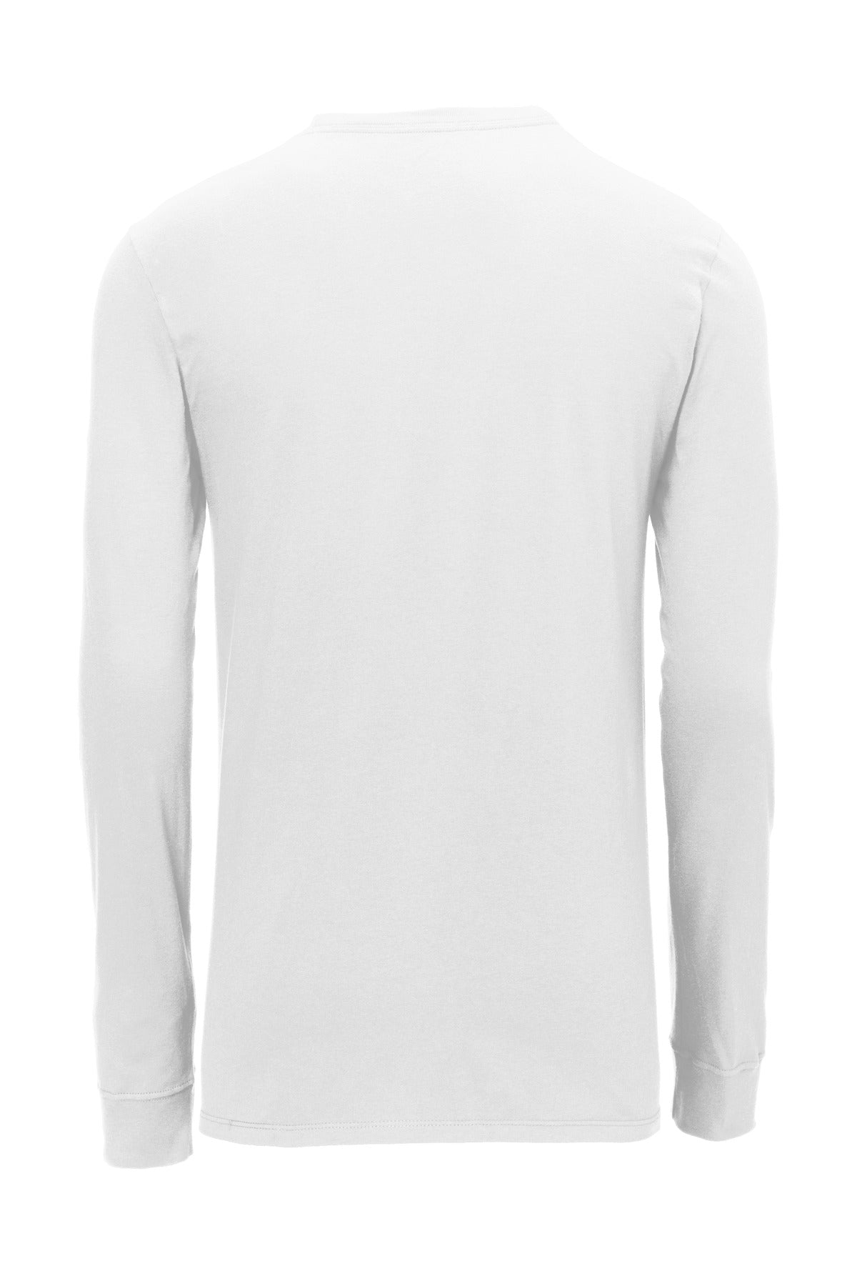 Rear View of White Nike Dri-FIT Cotton/Poly Long Sleeve Tee. NKBQ5230