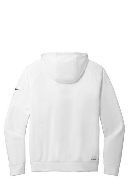 Rear View of White Nike Therma-FIT Pocket Full-Zip Fleece Hoodie NKFD9859