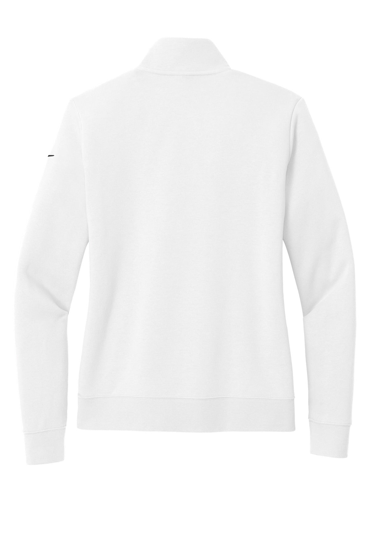 Rear View of White Nike Women's Club Fleece Sleeve Swoosh 1/2-Zip NKDX6720