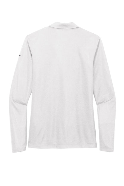 Rear View of White Nike Women's Dri-FIT Micro Pique 2.0 Long Sleeve Polo NKDC2105