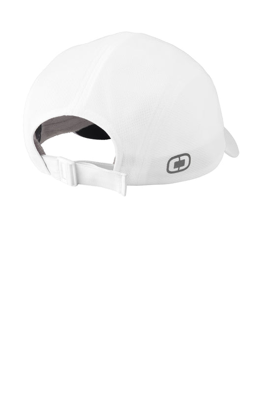 Rear View of White OGIO Stride Mesh Cap. OE653
