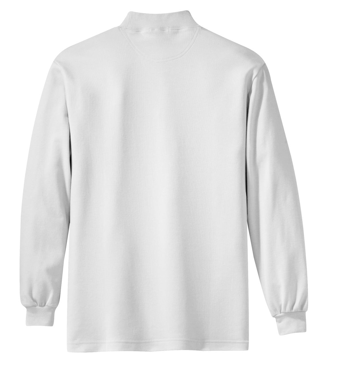 Rear View of White Port Authority Interlock Knit Mock Turtleneck. K321