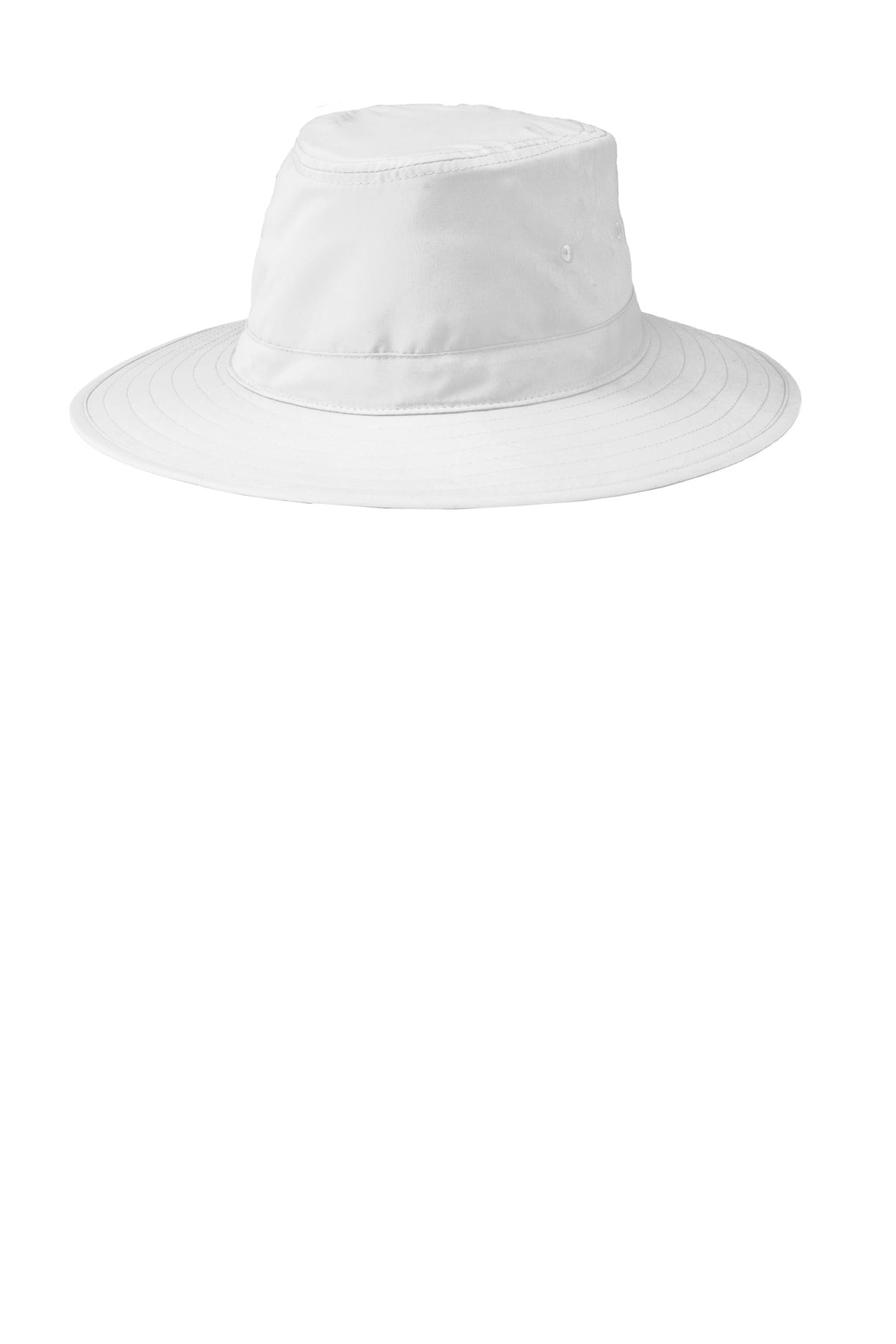 Rear View of White Port Authority Lifestyle Brim Hat. C921