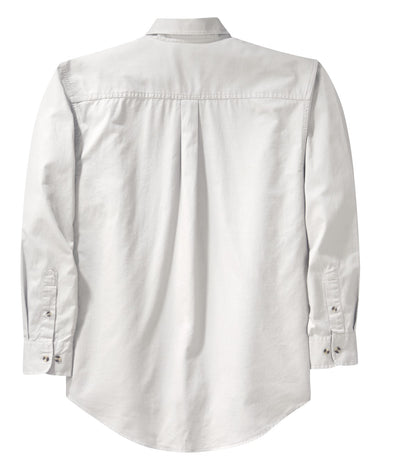 Rear View of White Port Authority Long Sleeve Twill Shirt. S600T