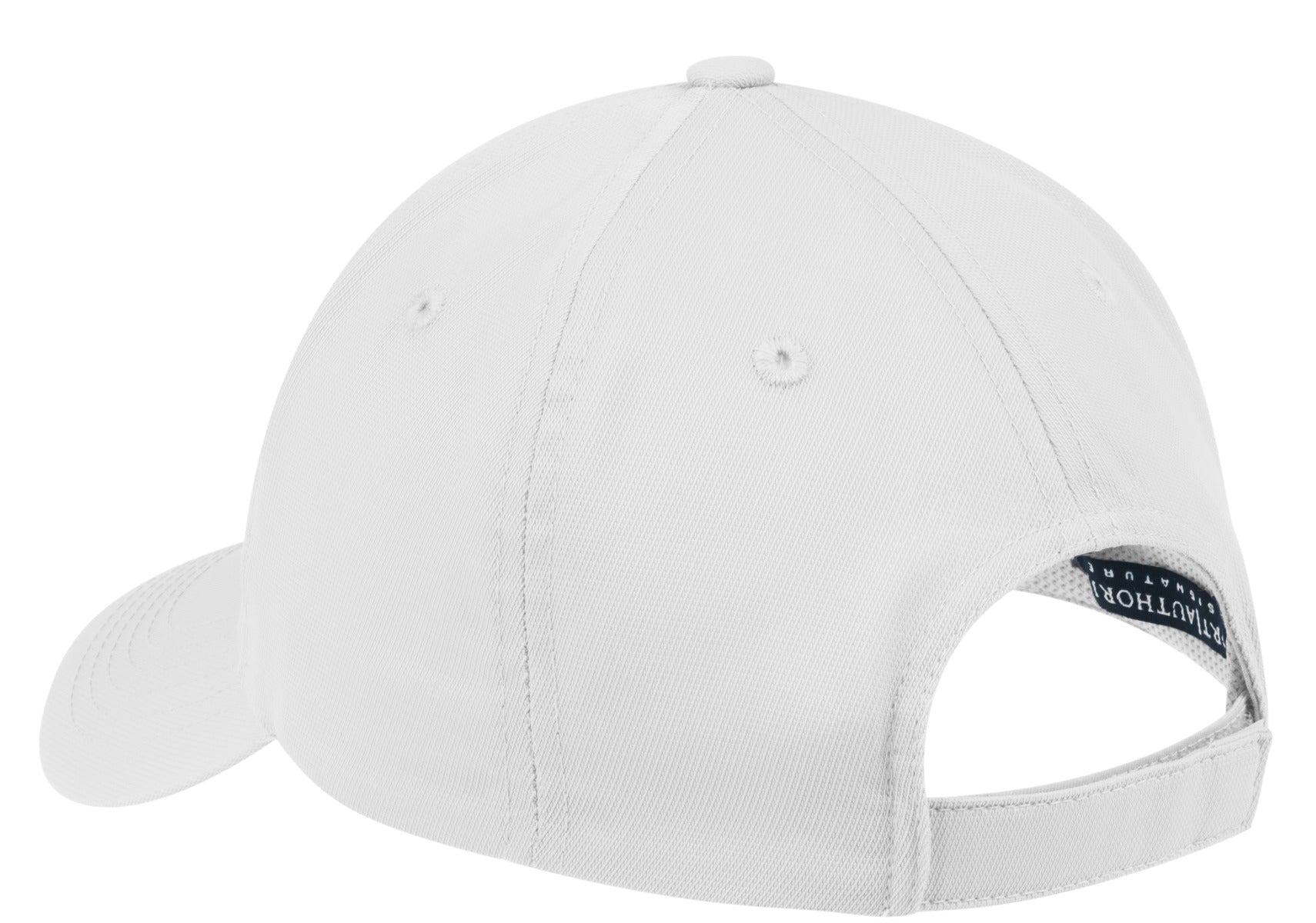 Rear View of White Port Authority Nylon Twill Performance Cap. C868