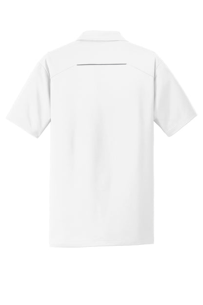 Rear View of White Port Authority Pinpoint Mesh Polo. K580