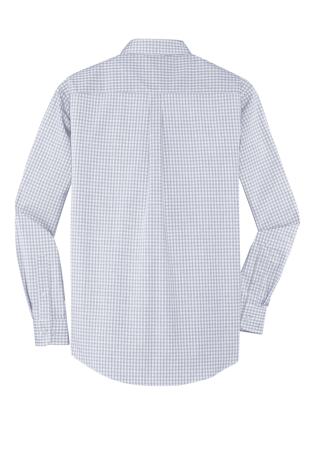 Rear View of White Port Authority Plaid Pattern Easy Care Shirt. S639