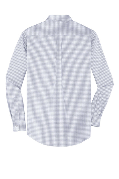 Rear View of White Port Authority Plaid Pattern Easy Care Shirt. S639