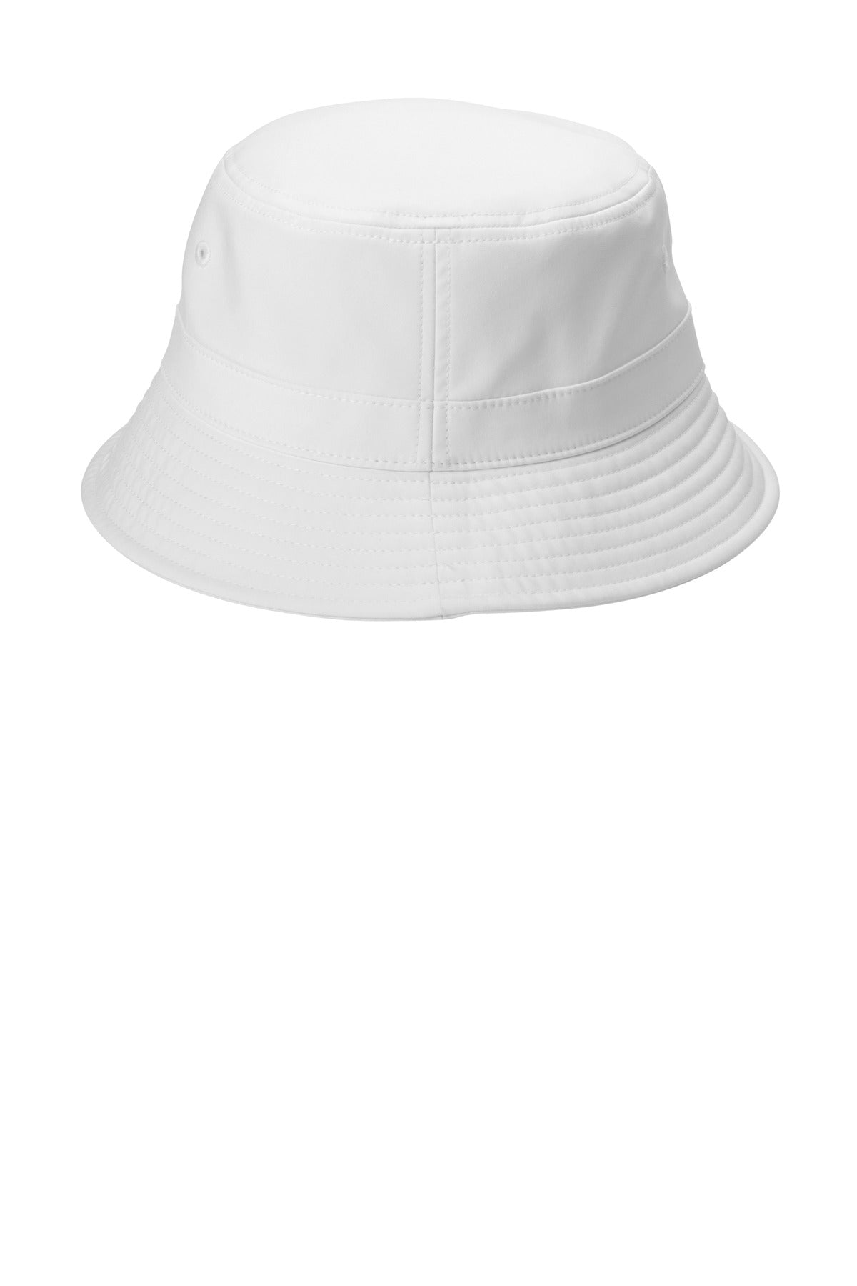 Rear View of White Port Authority Poly Bucket Hat C980