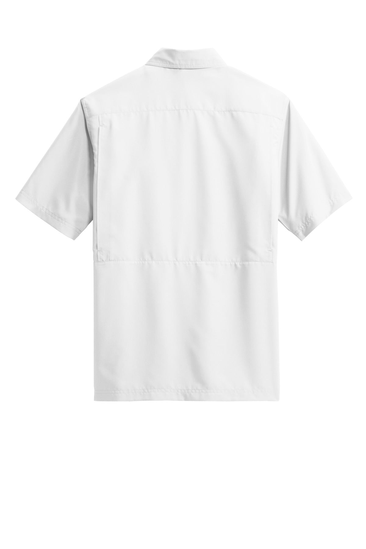 Rear View of White Port Authority Short Sleeve UV Daybreak Shirt W961