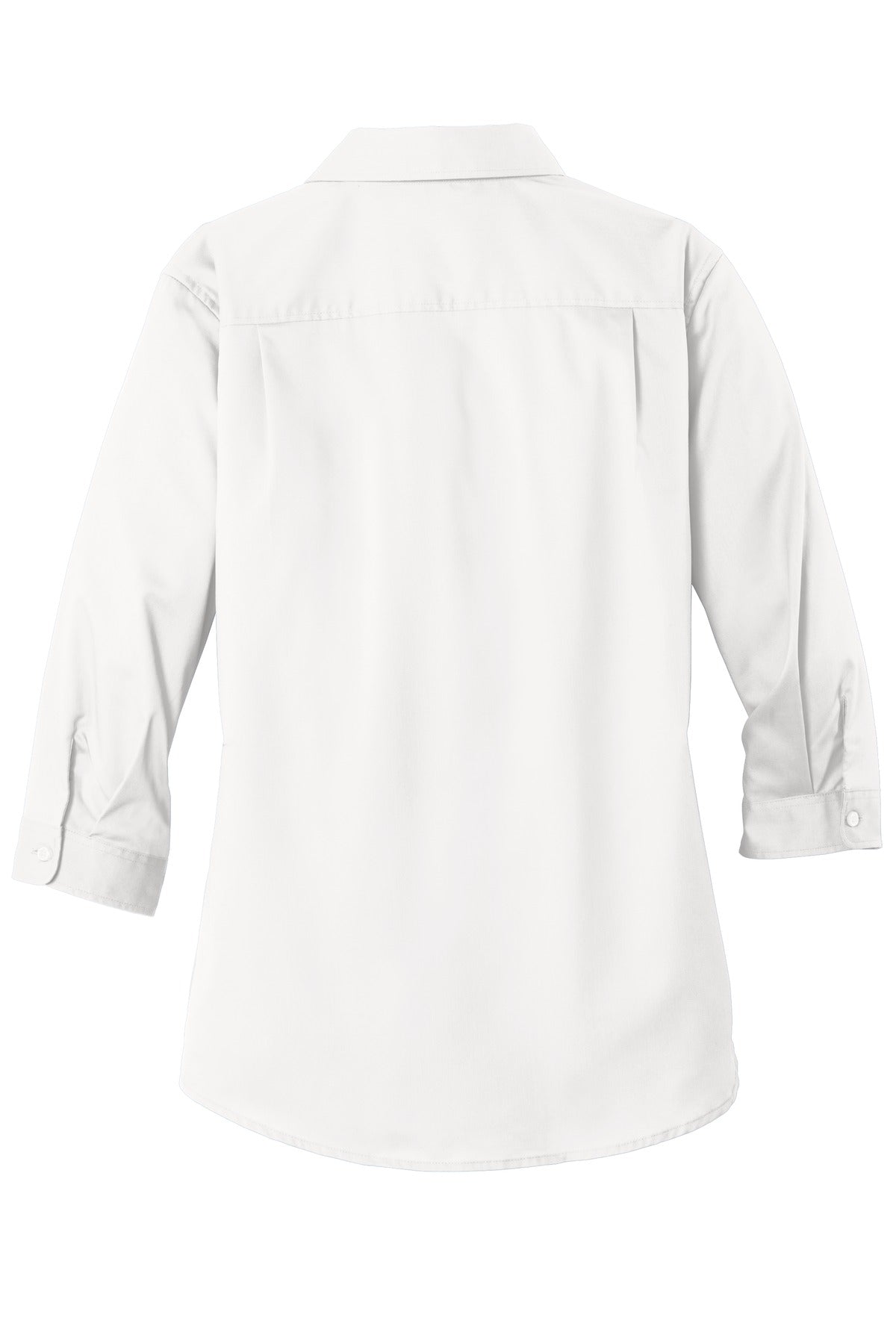 Rear View of White Port Authority Women's 3/4-Sleeve SuperPro Twill Shirt. L665