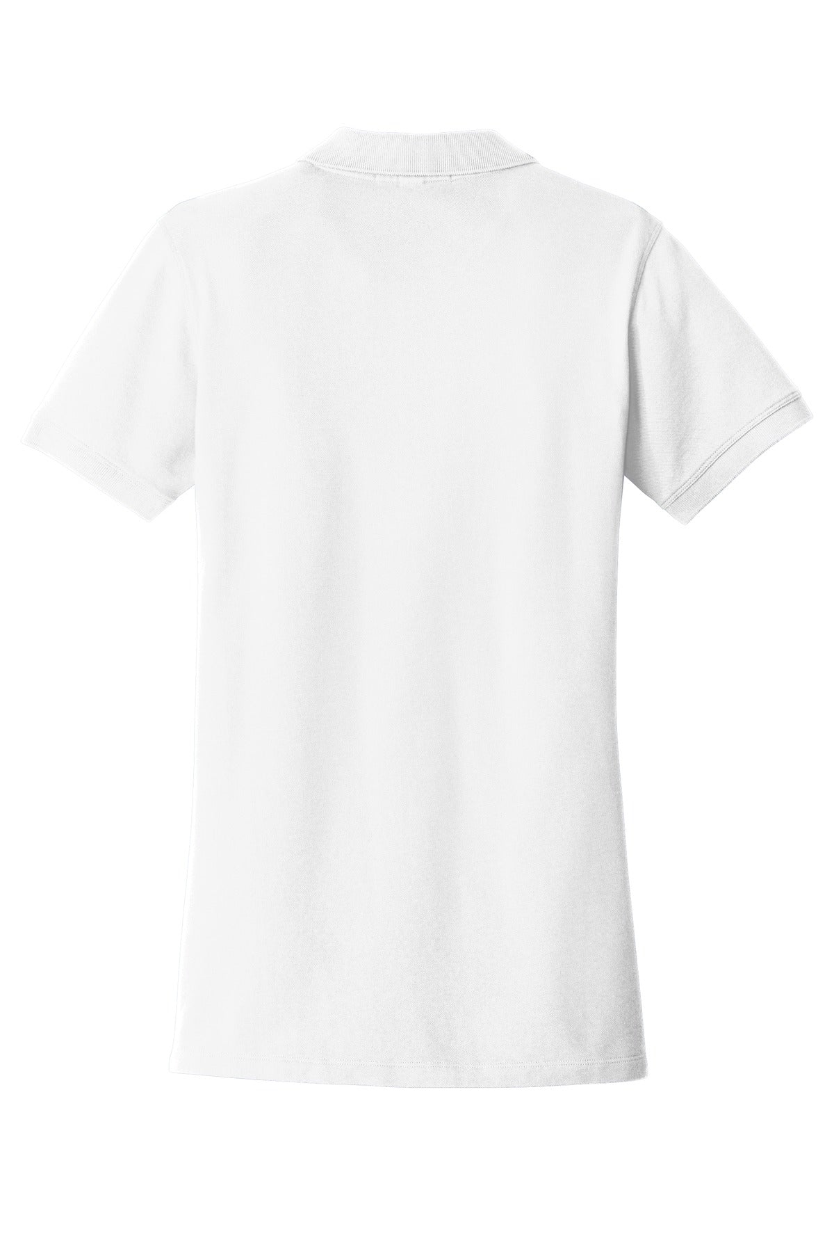 Rear View of White Port Authority Women's EZCotton Polo. LK8000