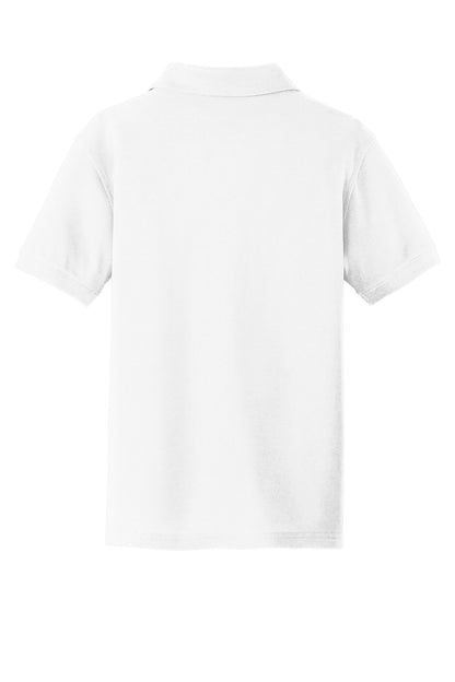 Rear View of White Port Authority Youth Core Classic Pique Polo. Y100
