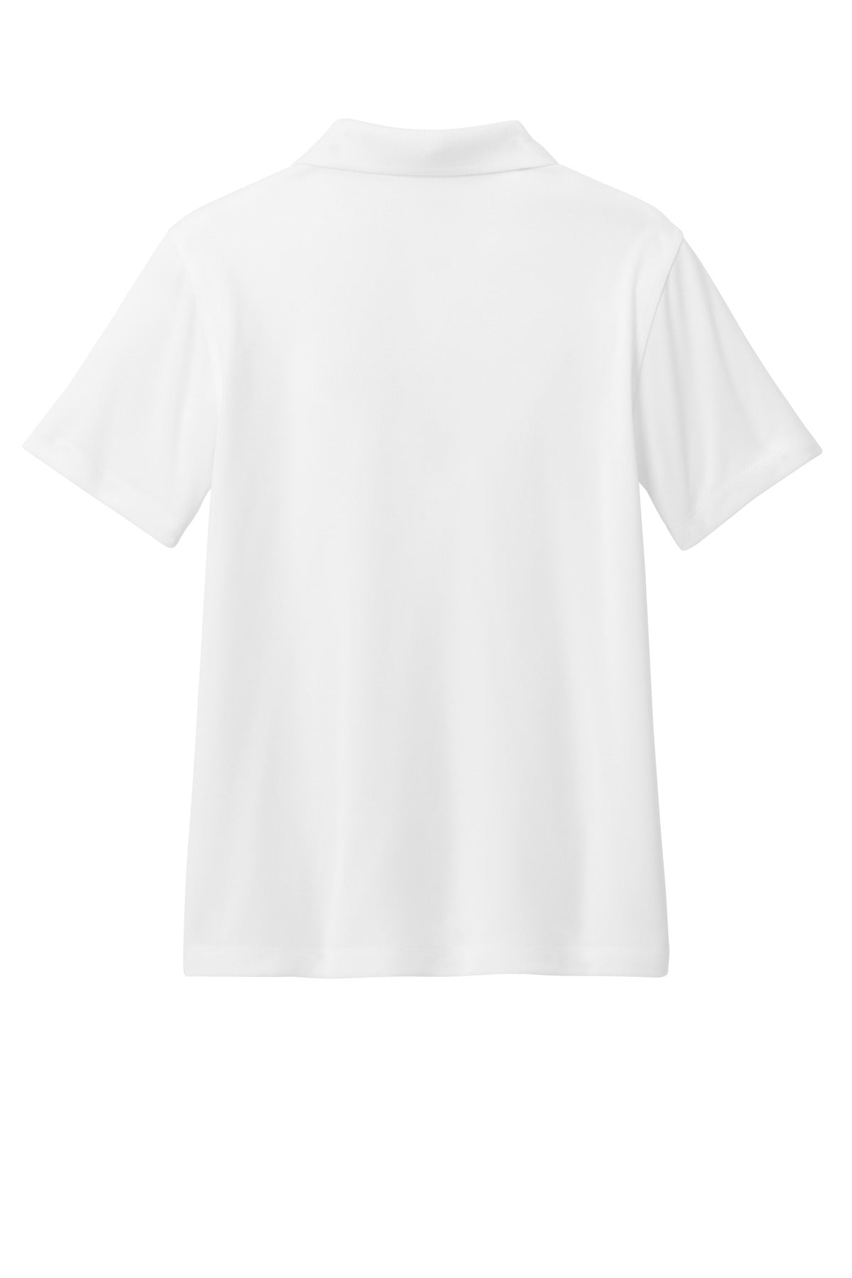 Rear View of White Port Authority Youth Dry Zone UV Micro-Mesh Polo Y110