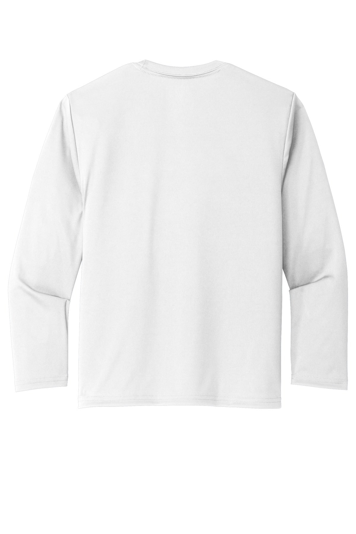 Rear View of White Port & Company Youth Long Sleeve Performance Tee PC380YLS