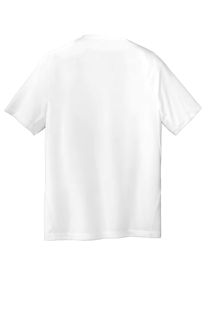 Rear View of White Solid New Era Series Performance Crew Tee. NEA200