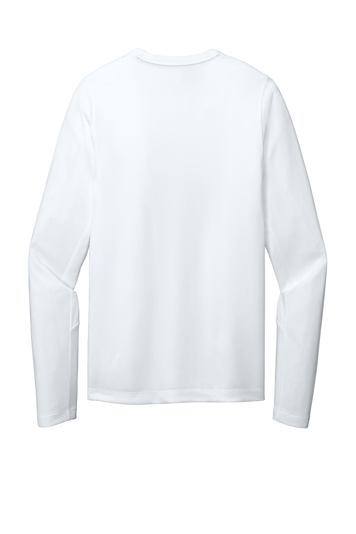 Rear View of White Solid New Era Series Performance Long Sleeve Crew Tee. NEA201